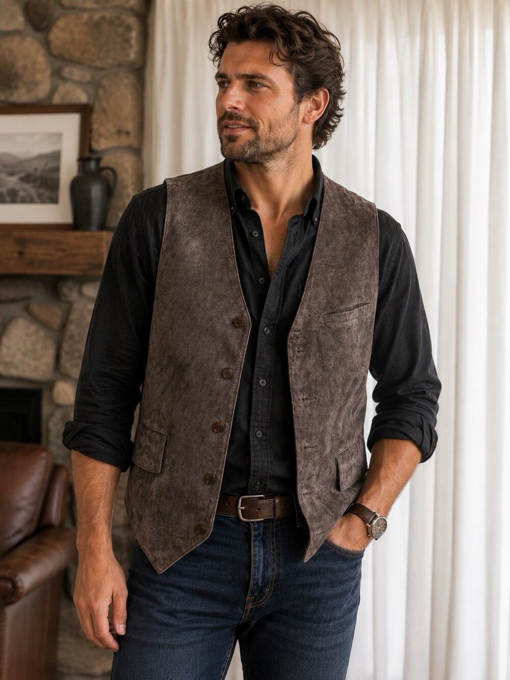 The Territory Ahead Suede Vest Men’s Size Medium Gray Western Outdoor Classic